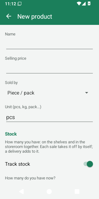 The New product form