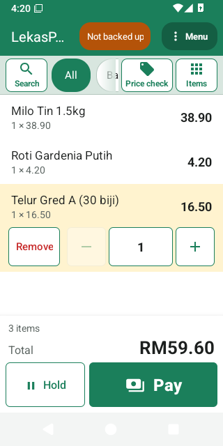 The selling screen on a phone