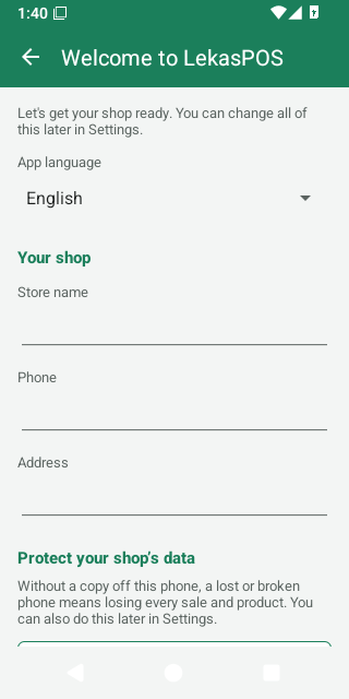 The welcome screen