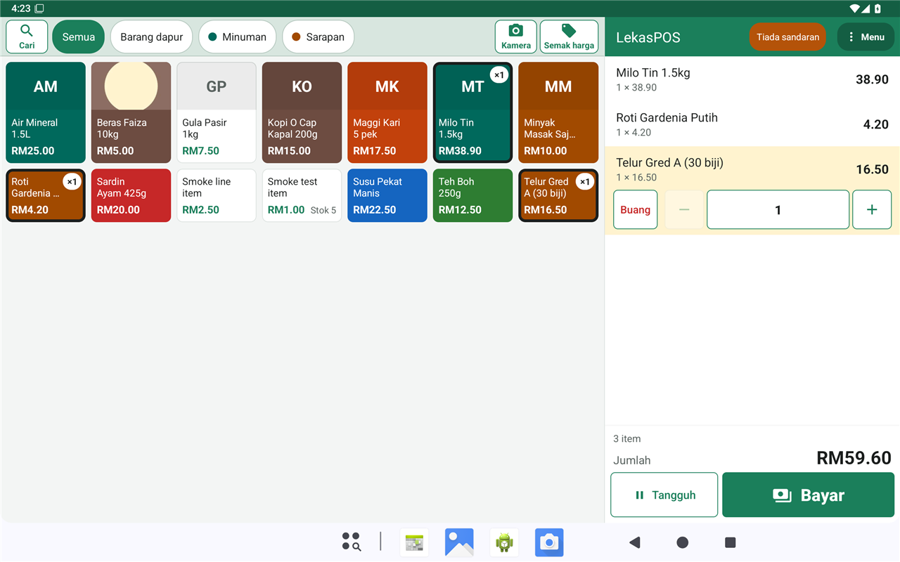 Skrin jualan pada tablet